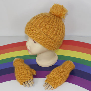 Toddler Child Aran F.Rib Bobble Beanie & Gloves