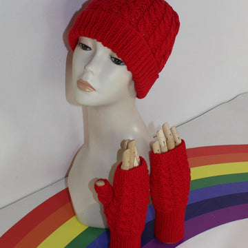 Adult & Teen Aran Simple Cable Beanie Hat & Gloves