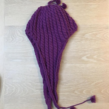 Girls Plum Cable Knit Earflap Hat