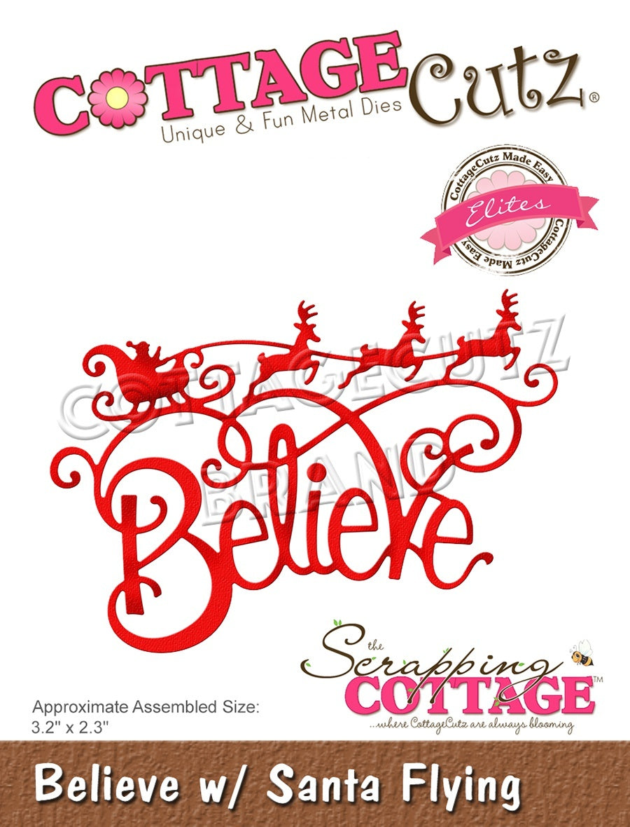 CottageCutz Elites Die - Believe W/Santa Flying, 3.2"X2.3"