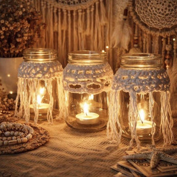 Crochet Boho Candle Cozy Trio