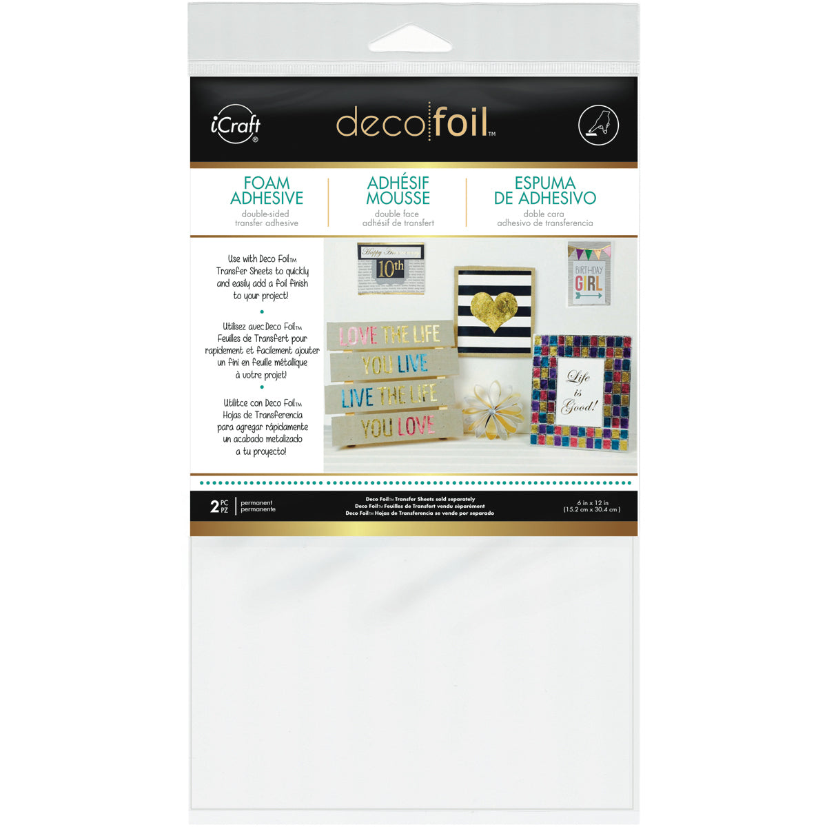 Therm O Web Deco Foil Foam Adhesive 6"X12" Sheet 2/Pkg - White