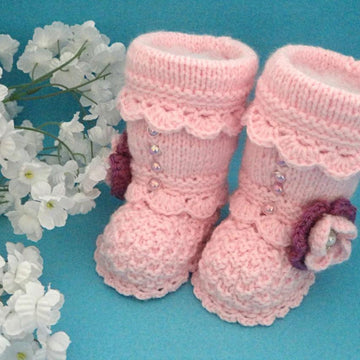 Knitting PATTERN Baby Booties with Crochet edging and flowers