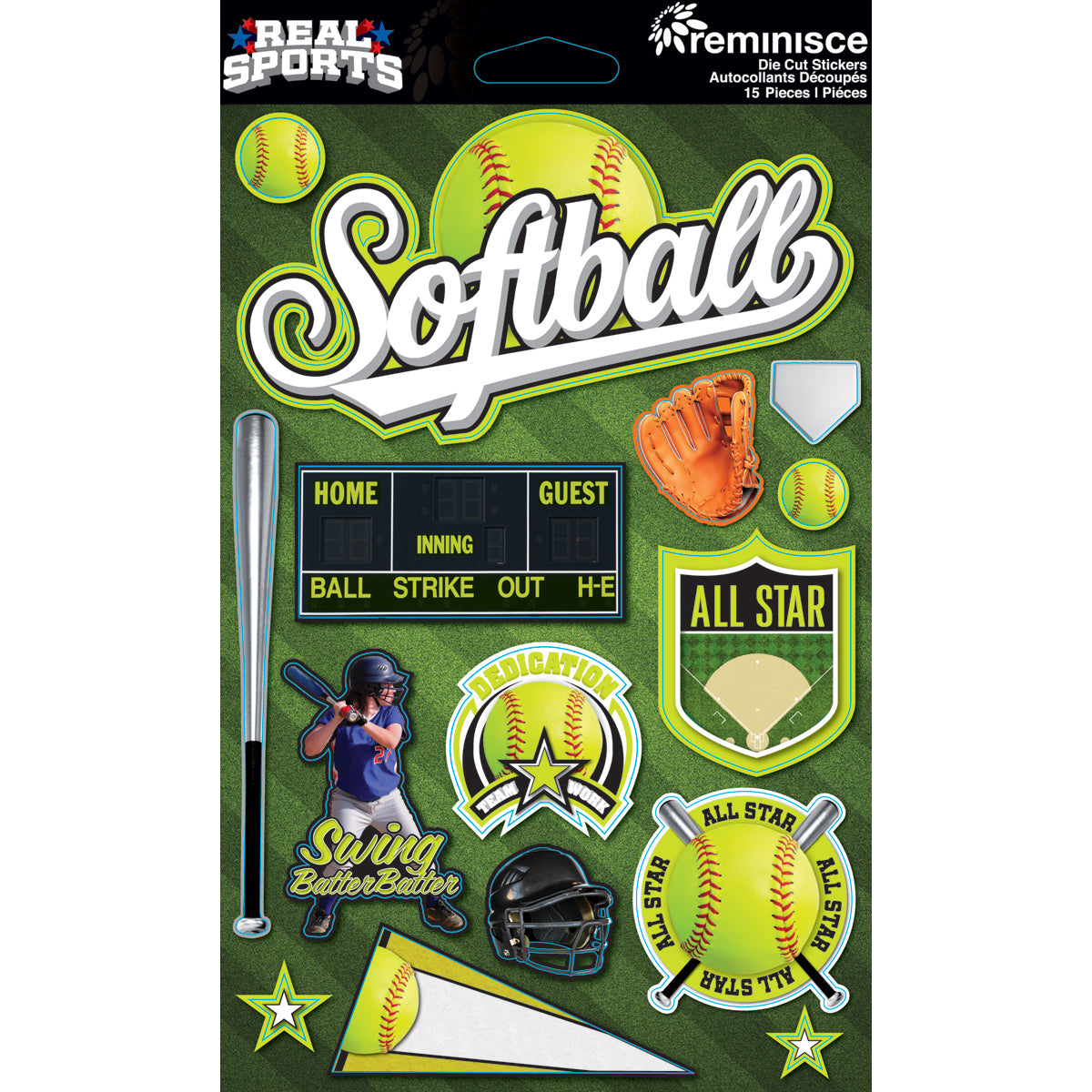 Reminisce Real Sports Cardstock Stickers 6"X4.5" - Softball