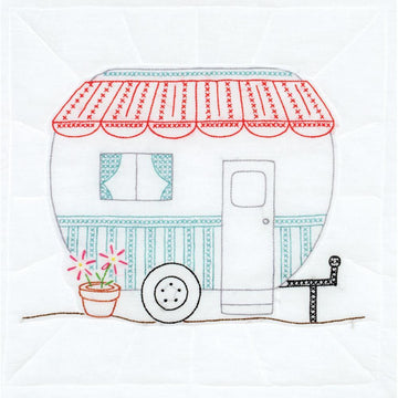 Jack Dempsey Stamped White Quilt Blocks 6Pkg - Camper - 18in x 18in