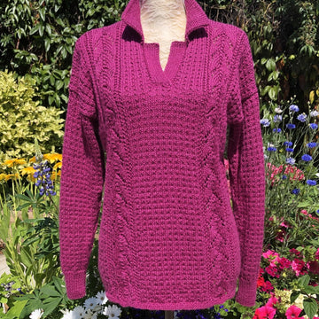 Cora, Textured Sweater with Collar & Eyelet Panels