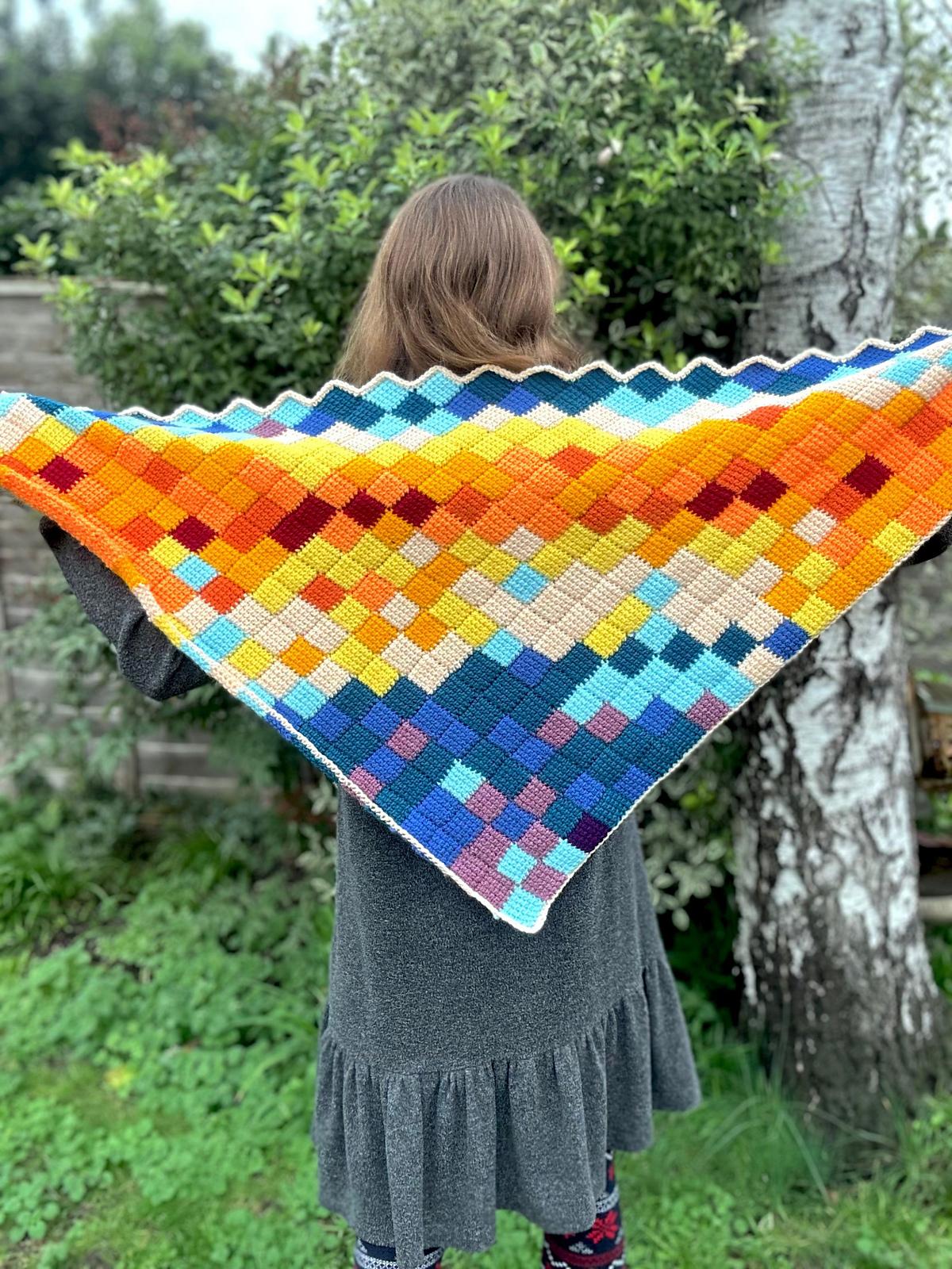 Tunisian Entrelac Temperature Shawl