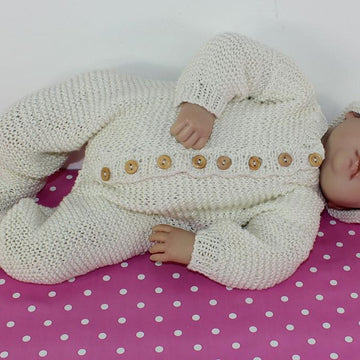 Baby Romper Suit Booties and Beanie Hat