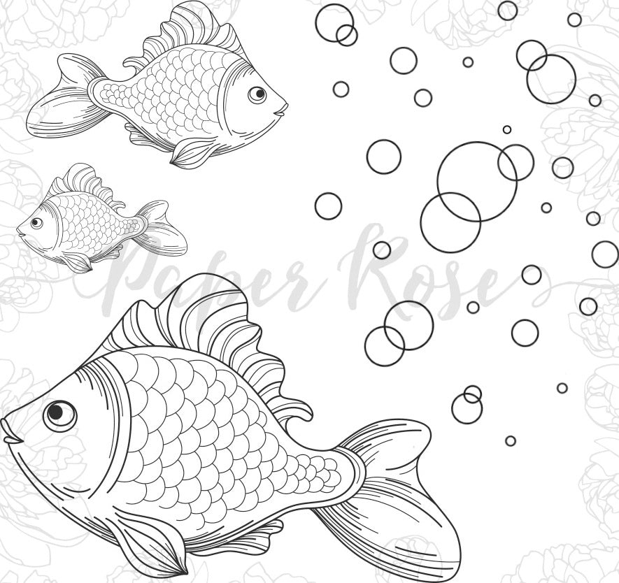 Paper Rose Clear Stamps 4"X4" - Fish & Bubbles