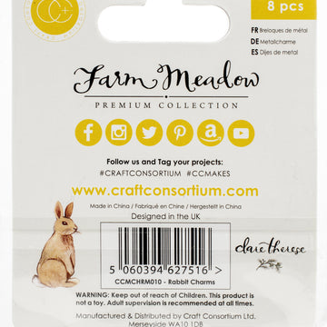 Craft Consortium Farm Meadow Metal Charms 8/Pkg - Rabbits By Clare Therese Gray
