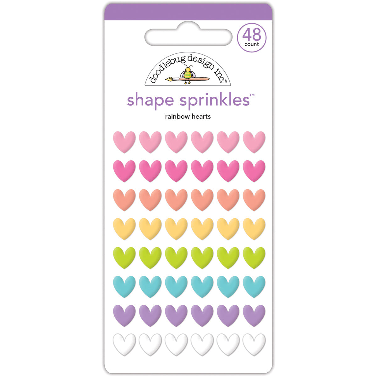 Doodlebug Sprinkles Adhesive Glossy Enamel Shapes - Rainbow Hearts, 48/Pkg