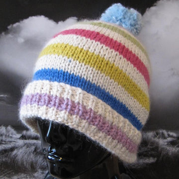 Chunky Stripe Bobble Beanie Hat