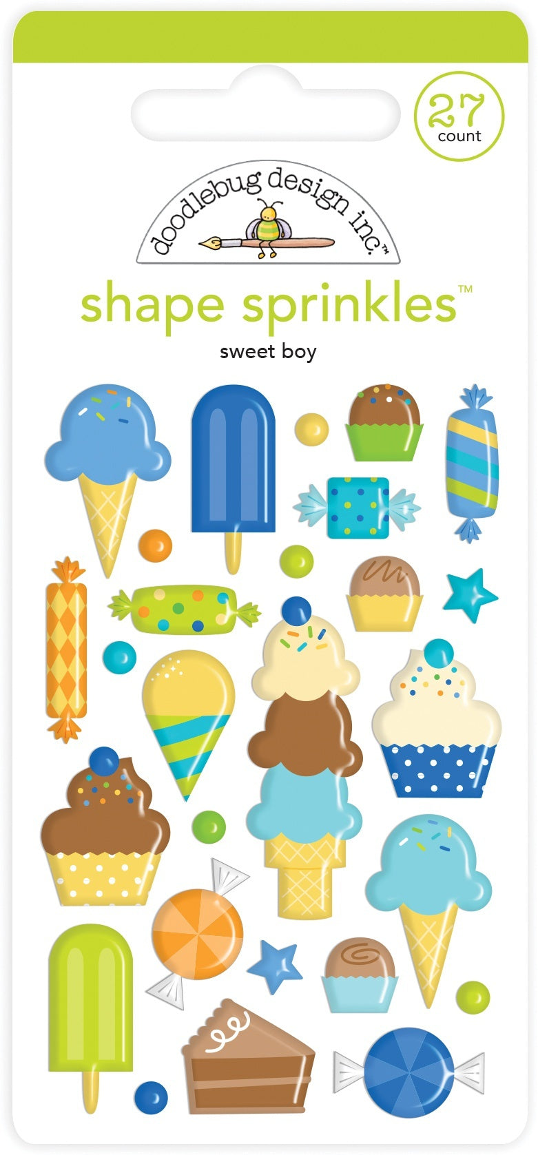 Doodlebug Sprinkles Adhesive Enamel Shapes - Sweet Boy, Party Time