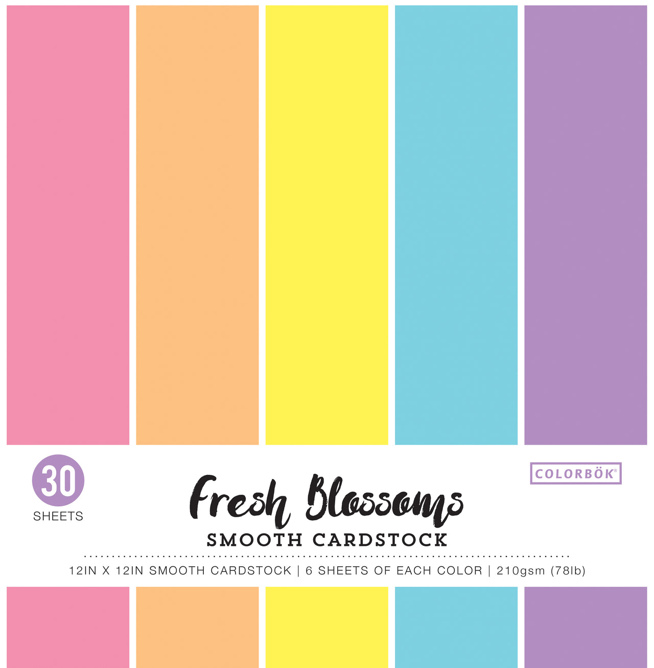 American Crafts Colorbok 78lb Smooth Cardstock 12"X12" 30/Pkg - Fresh Blossoms, 5 Colors/6 Each