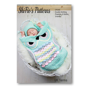 245- Owl Cocoon Baby Crochet Pattern UK & USA Terms #245
