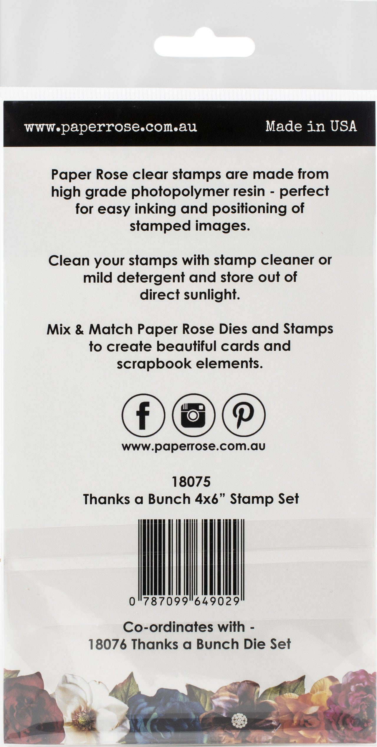 Paper Rose Clear Stamps 4"X6" - Thanks A Bunch