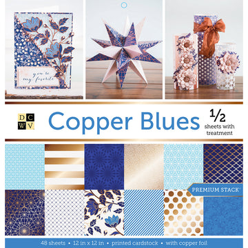 American Crafts DCWV Single-Sided Cardstock Stack 12"X12" 48/Pkg - Copper Blues, 24 Des/2 Each, 12 W/Foil