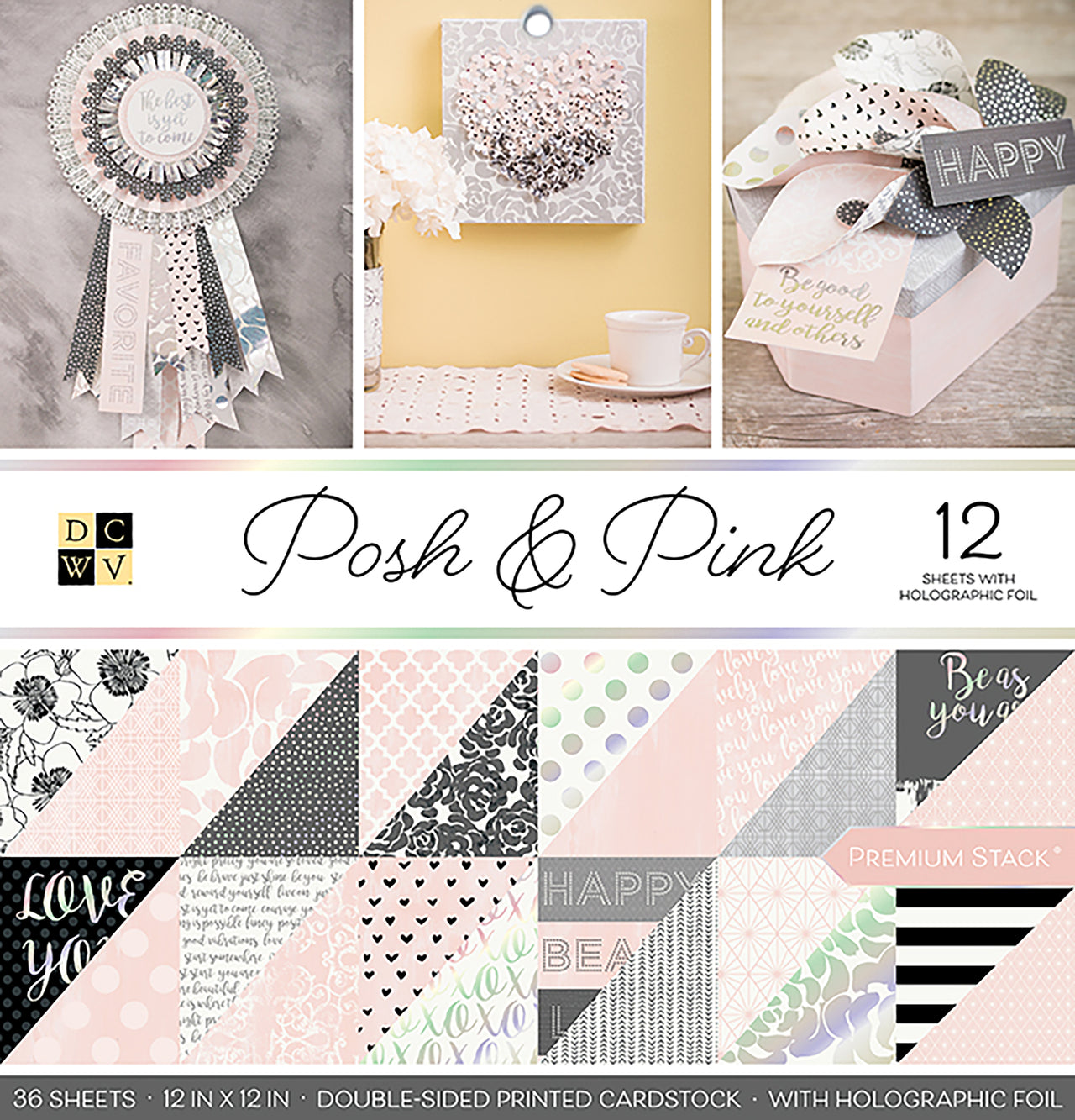 American Crafts DCWV Double-Sided Cardstock Stack 12"X12" 36/Pkg - Posh & Pink, 18 Des/2 Each, 12 W/Foil