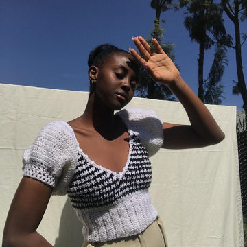 Houndstooth puff sleeve top