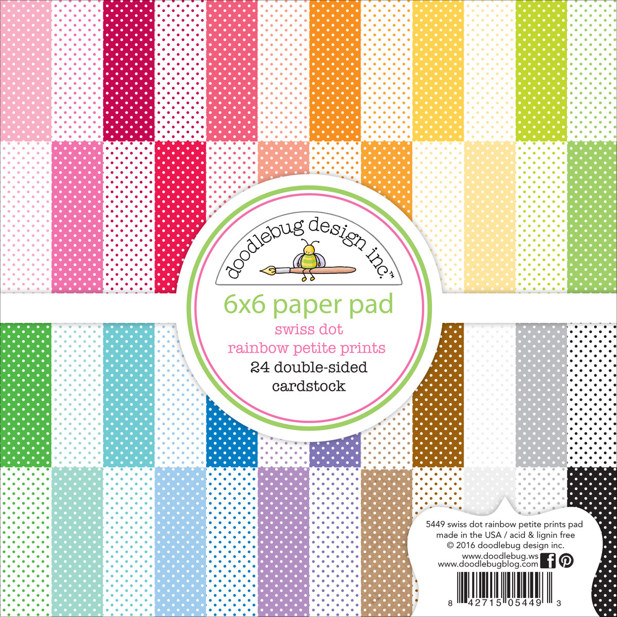 Doodlebug Petite Prints Double-Sided Paper Pad 6"X6" 24/Pkg - Swiss Dot, 24 Designs/1 Each