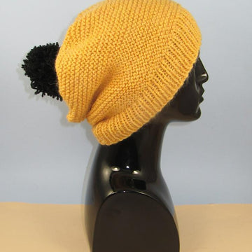 Chunky Garter Stitch Big Bobble Slouch Hat