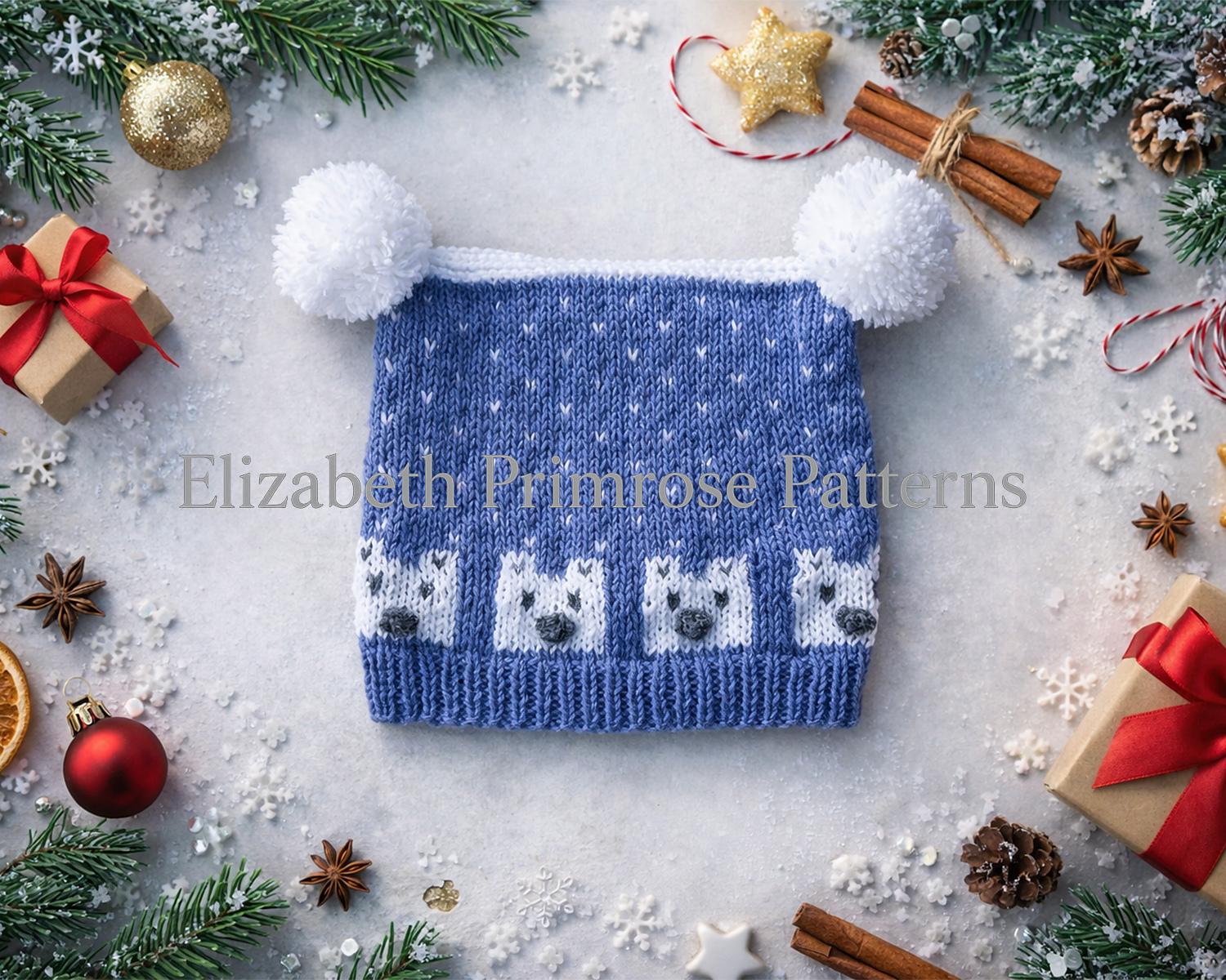 Polar Bear Bobble & Teabag Hats Knitting Pattern P180 — DK — Elizabeth Primrose Patterns