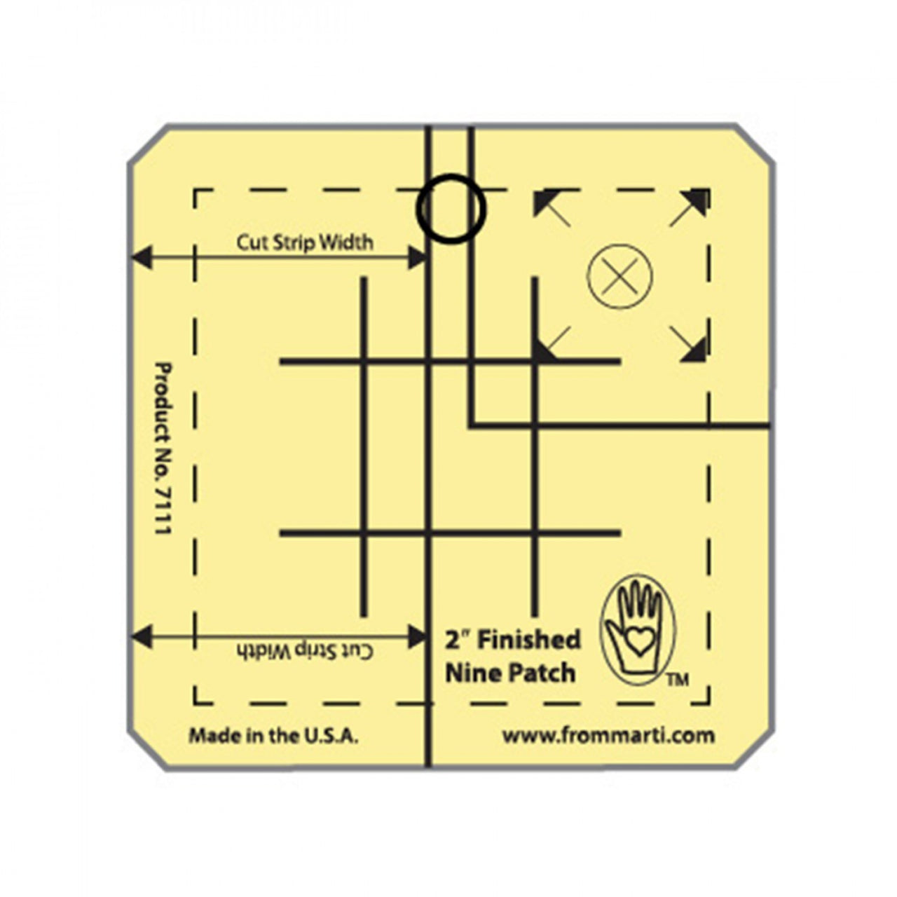 Marti Michell 2in Nine Patch Ruler Amber Acrylic Etch Quilting Template