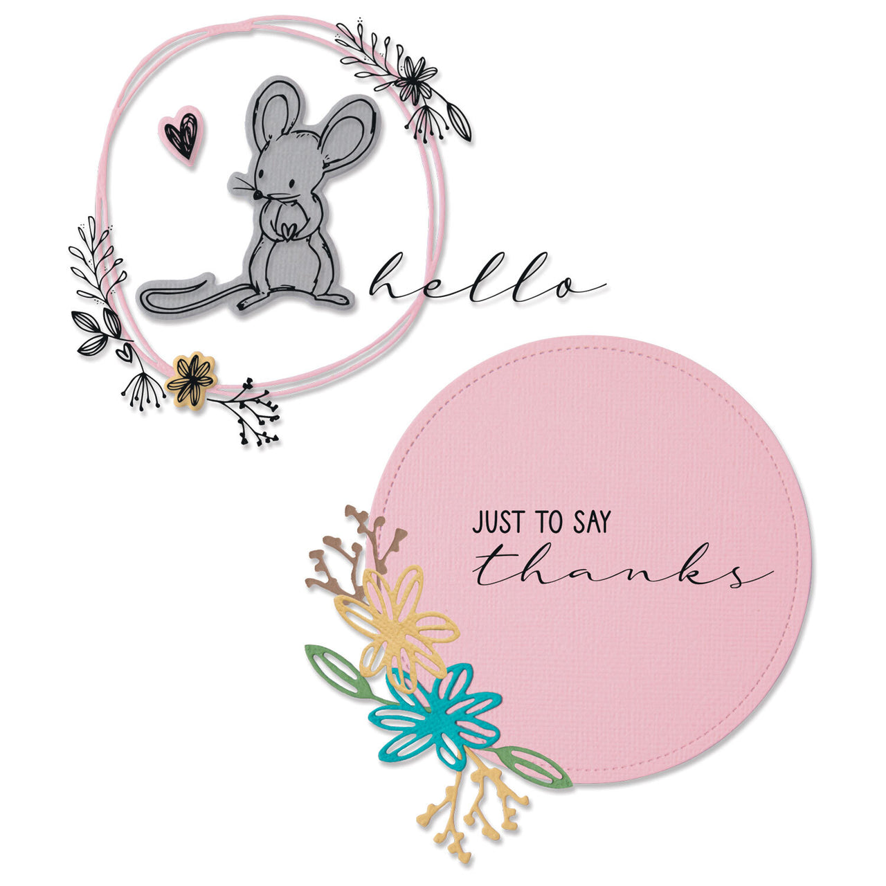 Sizzix Framelits Die Set 8PK w/Stamps - Hello Mouse by Lisa Jones