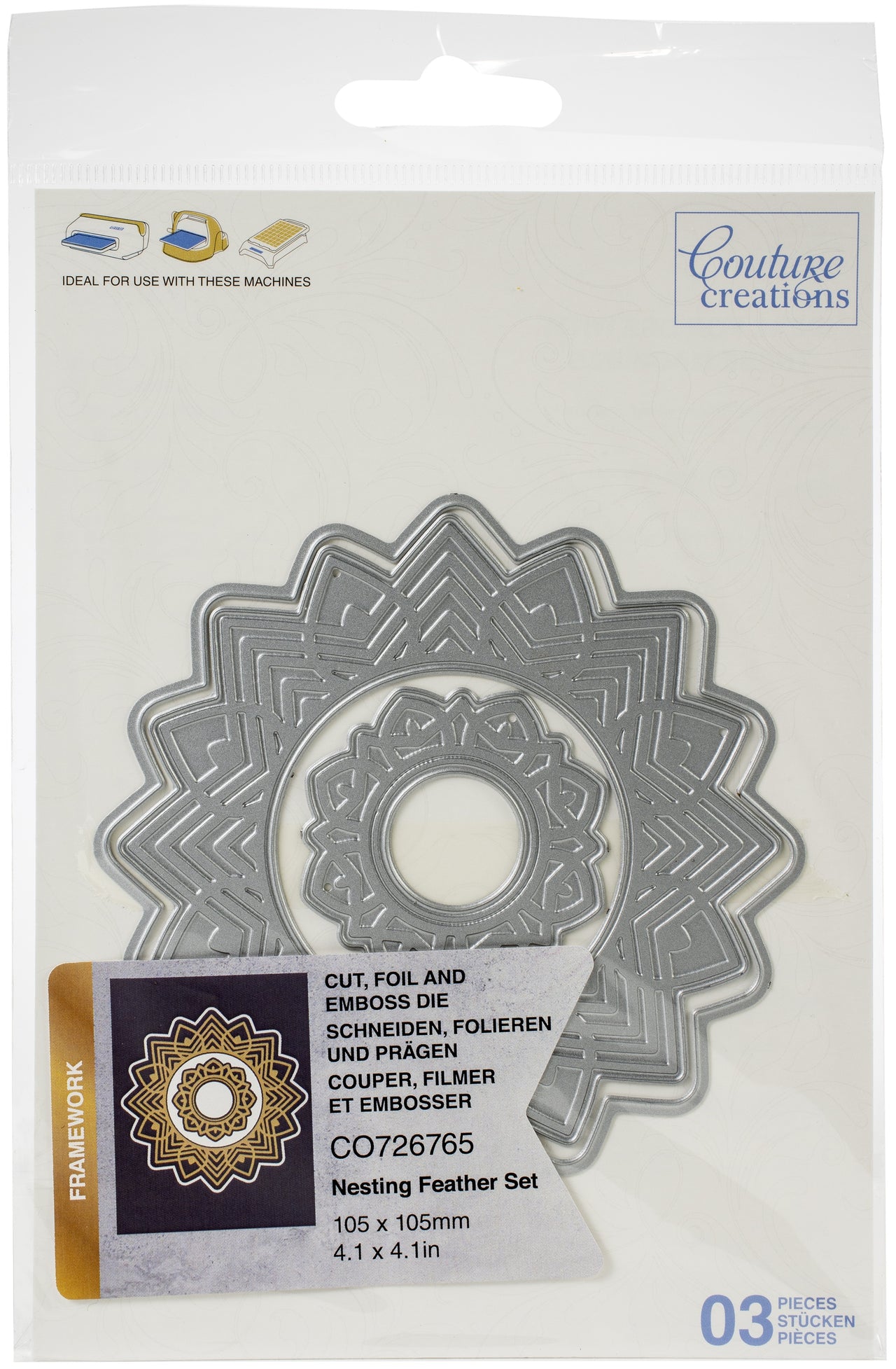 Artdeco Creations Couture Creations Cut, Foil & Emboss Nesting Dies - Feather Frame