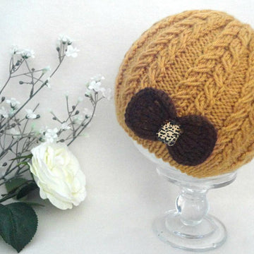 Knitting PATTERN Baby Hat with Crochet Bow 0 - 12 months