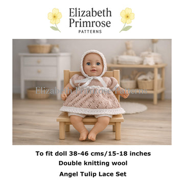 Angel Tulip Lace Set Knitting Pattern | P35 | Dolls Clothes | Elizabeth Primrose Patterns