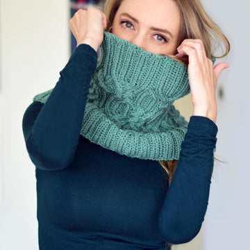 Granite cable knit cowl scarf
