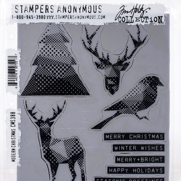 Stampers Anonymous Tim Holtz Cling Stamps 7"X8.5" - Modern Christmas