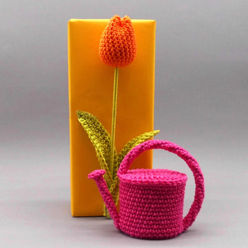 Tulips & watering cans hanging decoration - simple from scraps of yarn
