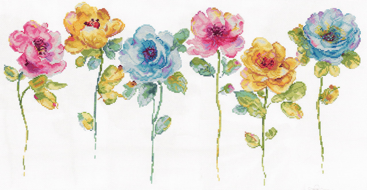 Design Works Watercolour Floral Row Cross Stitch Kit - 61cm x 30cm