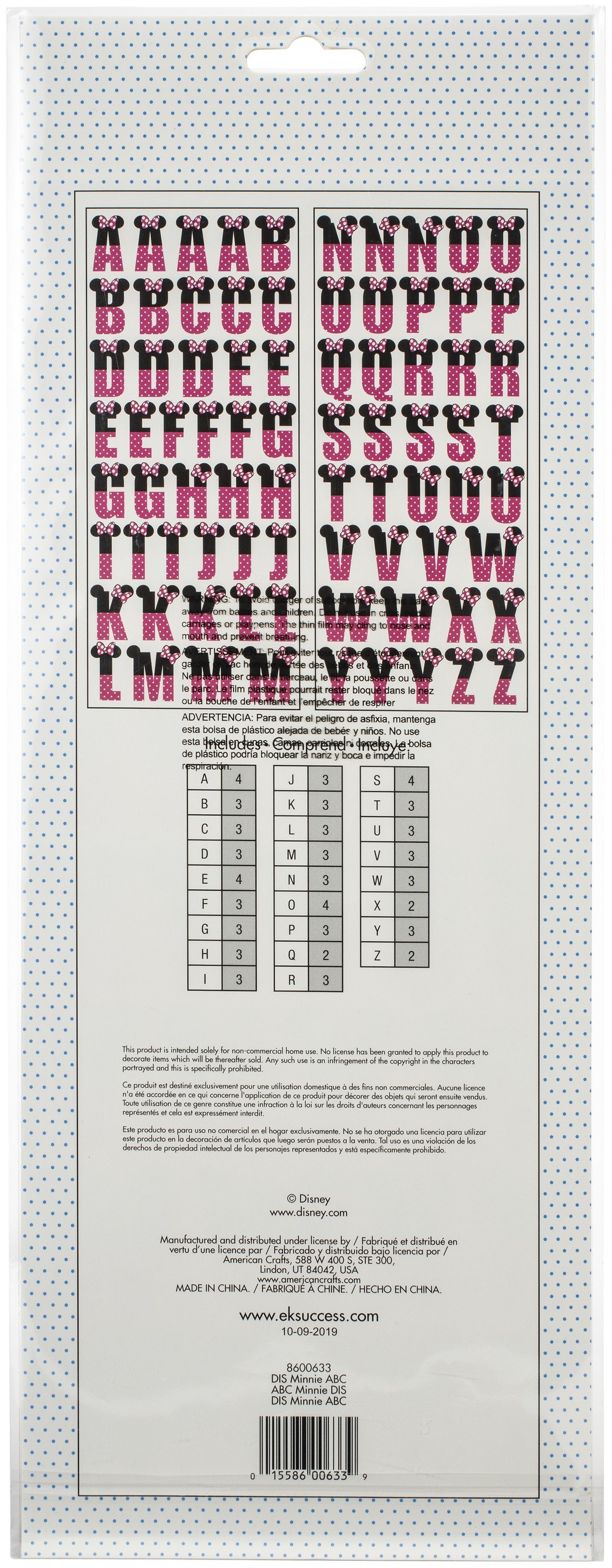 EK Success EK Disney Alphabet Stickers 79/Pkg - Minnie