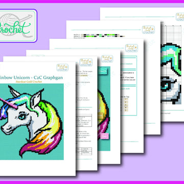 Unicorn Rainbow C2C Graphgan, Tunisian Crochet, Single Crochet