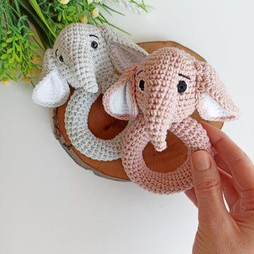 Crochet elephant baby rattle