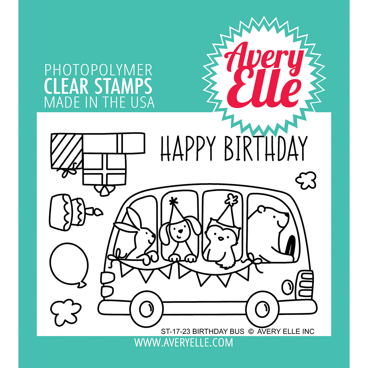 Avery Elle Clear Stamp Set 4"X3" - Birthday Bus
