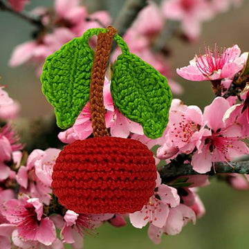 Cherry with stalk and leaves