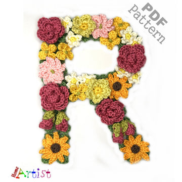 Flower letter R crochet applique pattern