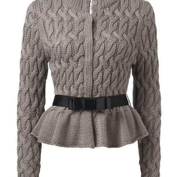 Cable Knit Cardigan Elegant Peplum Sweater