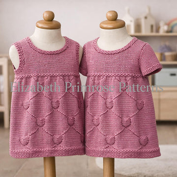 Diamond Hearts Dresses Knitting Pattern | P160 | 0–5 Years | Elizabeth Primrose Patterns