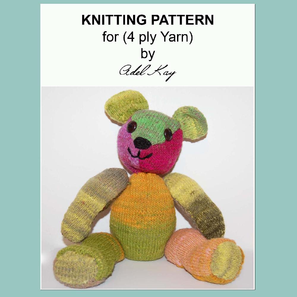 Tristan OOAK Jointed Cuddly Soft Toy 4ply Sock Yarn Teddy Bear Knitting Pattern by Adel kay