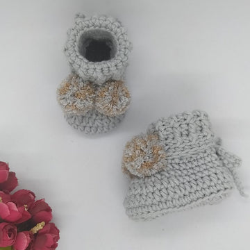 Baby Cuffed Pompom Booties