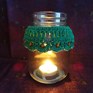 Crochet Beaded Candle Cozy Trio