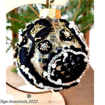 Black Lace Christmas Ball 2 - Irish Crochet Lace