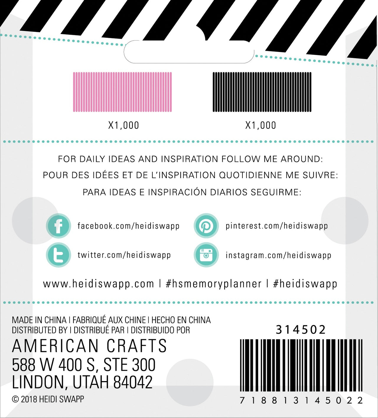 American Crafts Heidi Swapp Memory Planner Mini Stapler Refill 2,000/Pkg - Color Fresh, Pink & Black