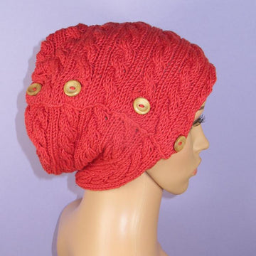 Sideways Button Up Cable Slouch Hat