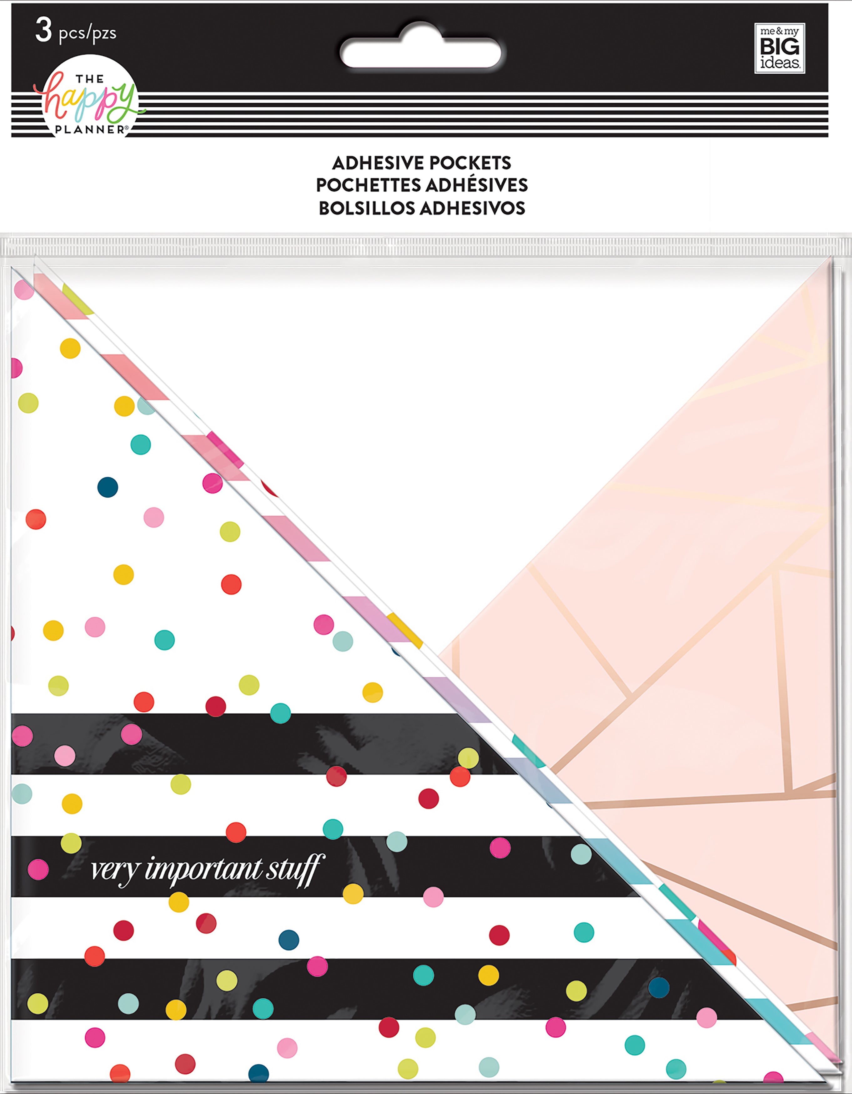 Happy Planner Big/Medium Adhesive Pockets 3/Pkg - Rainbow